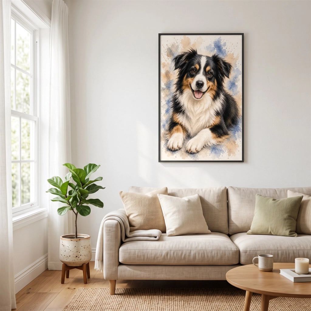 Poster personnalisé encadré noir au-dessus d'un canapé
