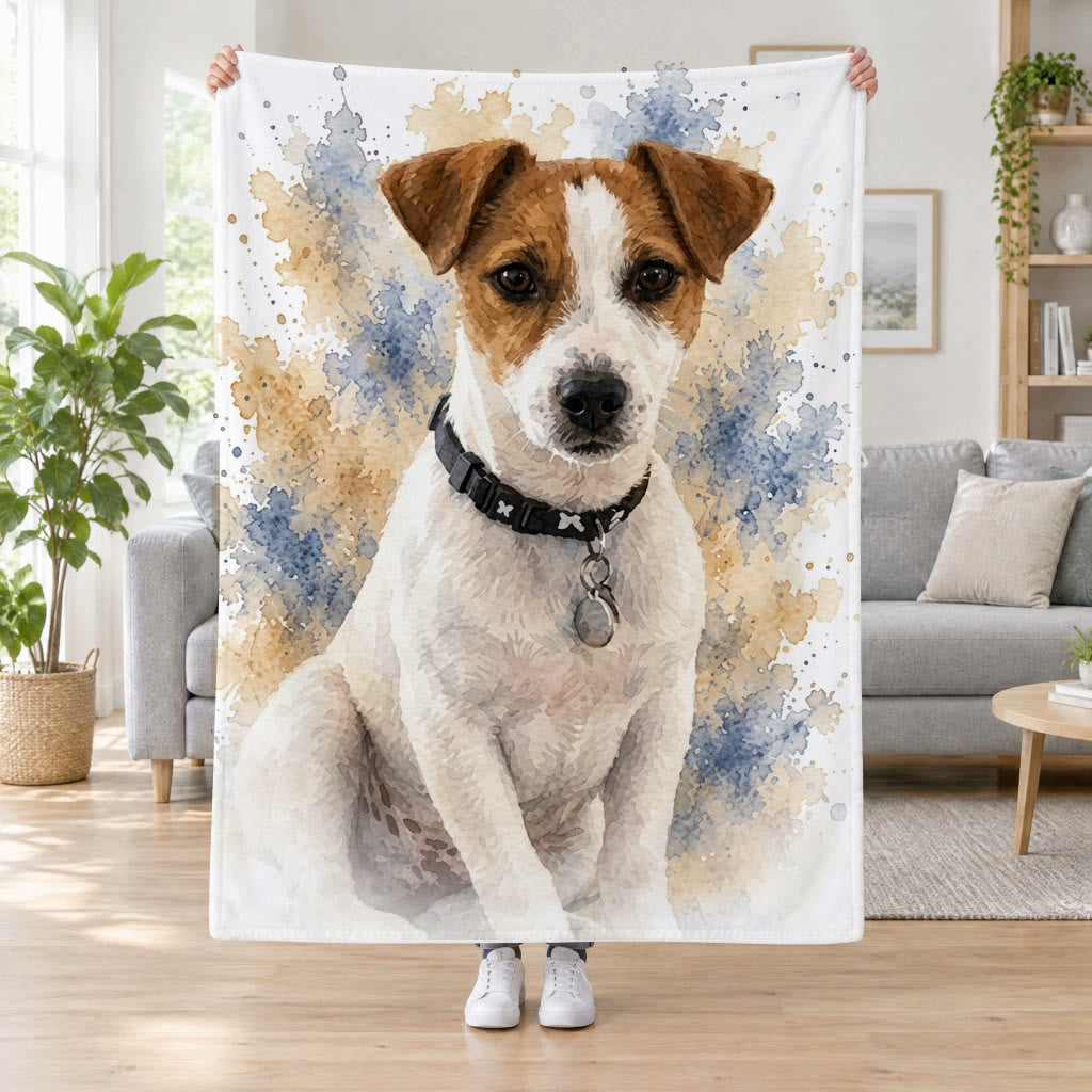 Plaid personnalisé avec le portrait d'un chien à l'aquarelle